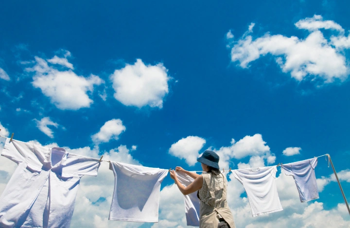 Fresh summer clothes drying in bright Arizona sunlight